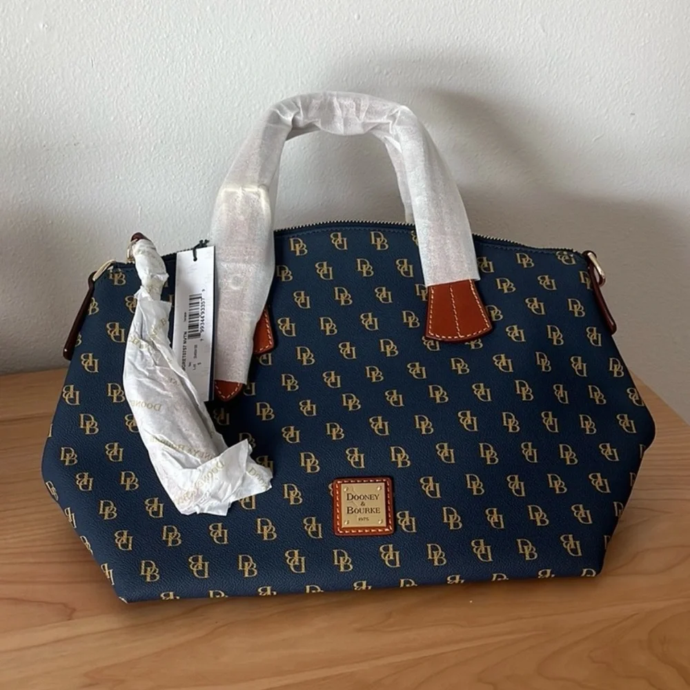 NWT Dooney & Bourke Monogram Navy Trina Satchel
